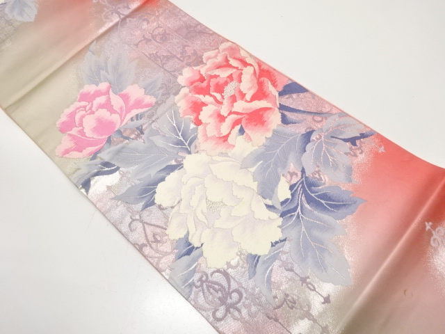 アンティーク　牡丹に更紗模様織り出し袋帯（材料）